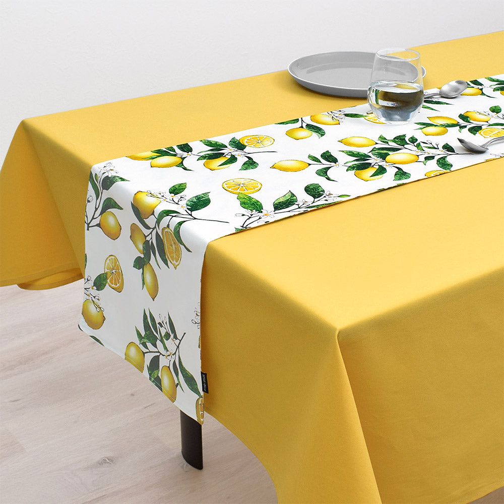 テーブルランナー・テーブルセンター (30cm×180cm) リバーシブルタイプ 綿100% シトラスレモン