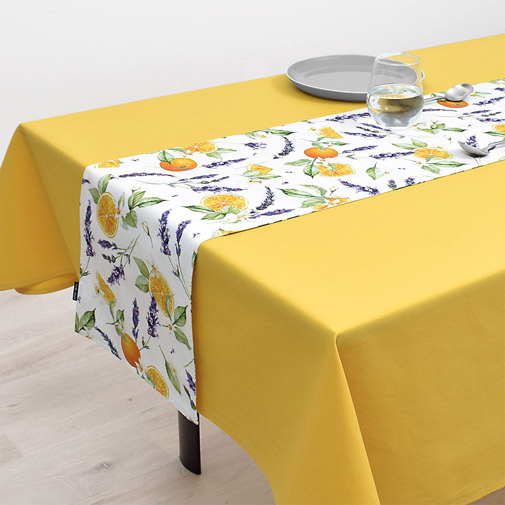 テーブルランナー・テーブルセンター (30cm×180cm) リバーシブルタイプ 綿100% シトラスレモン