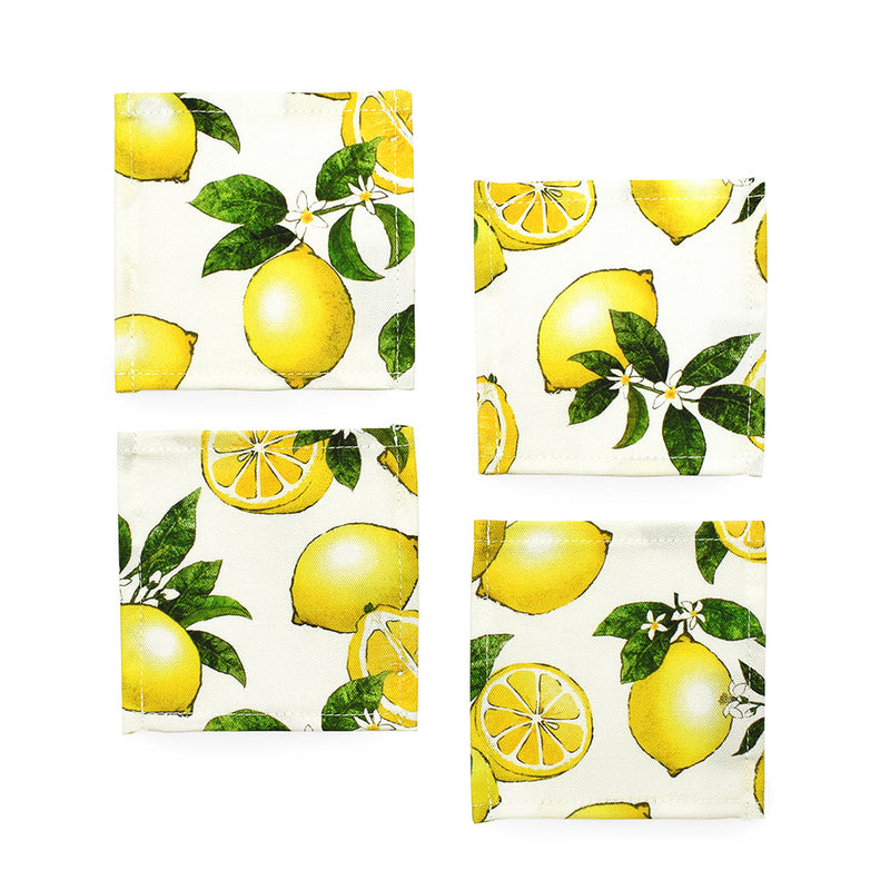 Coaster Set of 4 Standard Type 100% Cotton Citrus Lemon 