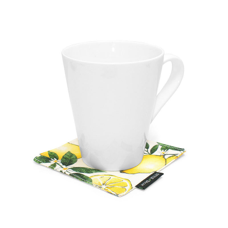 Coaster Set of 4 Reversible Type 100% Cotton Citrus Lemon 