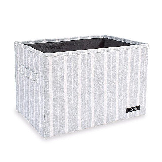 Fabric box M size (25cm x 38cm x 25cm) mist gray stripe 