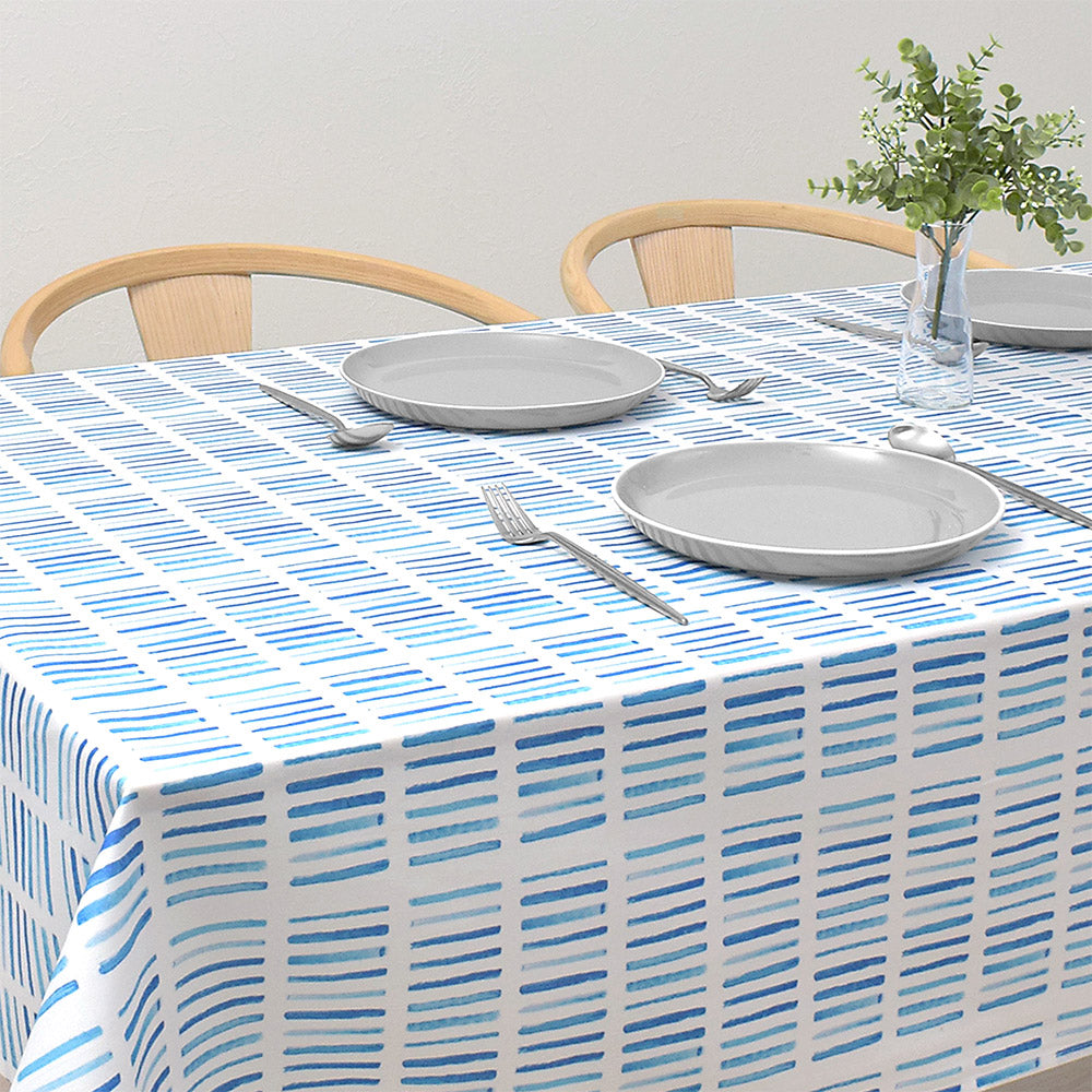 テーブルクロス 綿100% おしゃれ 長方形 北欧 142×210cm スタンダード マリン ブルー ライン スタイルデコール W4700220