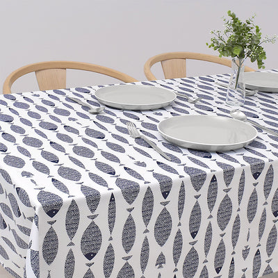 Table cloth (120cm x 150cm) Standard type 100% cotton blue fish