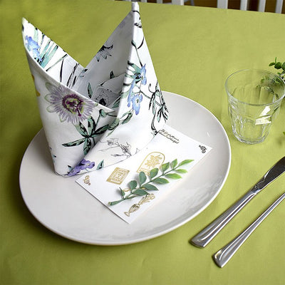 Set of 2 table napkins / torchon plain ox leaf green